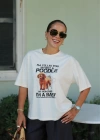 Ekru Poodle Baskılı Tshirt