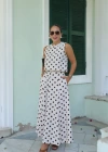 Ekru Puantiye Desen Bluz Etek Takım