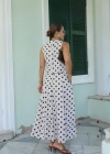 Ekru Puantiye Desen Bluz Etek Takım