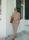 Etek Drape Detay Keten Elbise