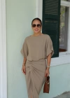 Etek Drape Detay Keten Elbise