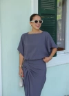 Etek Drape Detay Keten Elbise