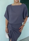 Etek Drape Detay Keten Elbise