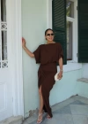 Etek Drape Detay Keten Elbise