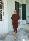 Etek Drape Detay Keten Elbise