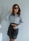 Gri Bisiklet Yaka Crop Kazak