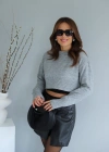 Gri Bisiklet Yaka Crop Kazak