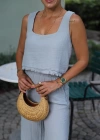 Gri Müslin Crop Pantolon Takım