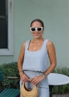 Gri Müslin Crop Pantolon Takım