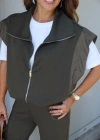 HAKİ Bel Lastik Detay Yelek Pantolon Takım
