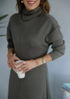 HAKİ HAKİ BALIKÇI YAKA DİKİŞ DETAY ELBİSE