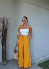 HARDAL Beli Lastikli Bol Paça Keten Pantolon