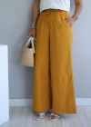 Hardal Beli Lastikli Bol Paça Keten Pantolon