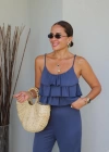 İNDİGO Fırfırlı Crop Pantolon Takım