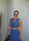 INDIGO Göğüs Büzgü Detay Crop Etek