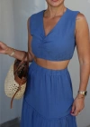 INDIGO Göğüs Büzgü Detay Crop Etek