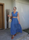 INDIGO Göğüs Büzgü Detay Crop Etek