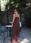 KAHVE Göğüs Drape Detay Askılı Tulum