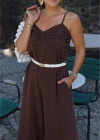 KAHVE Göğüs Drape Detay Askılı Tulum