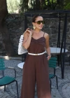 KAHVE Göğüs Drape Detay Askılı Tulum
