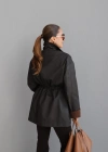 KAHVE Kadife Yaka Bel Detay Ceket