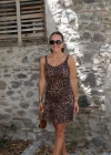 Kahve Leopar Desen Sırt Detay Mini Saten Elbise