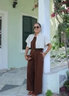 KAHVE Yaka Fırfır Detay Tulum