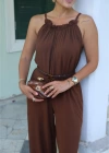 KAHVE Yaka Fırfır Detay Tulum
