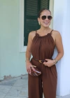 KAHVE Yaka Fırfır Detay Tulum