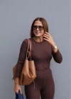 Kahverengi Basic Body Pantolon Takım