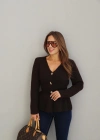 Kahverengi Gold Düğme Detay Peplum Hırka