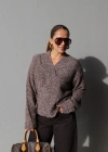 Brown Flecked V Neck Sweater