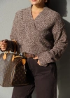 Brown Flecked V Neck Sweater