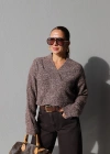 Brown Flecked V Neck Sweater
