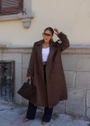 Kahverengi Oversize Kaşe Kaban