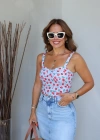 Kiraz Desenli Askılı Crop