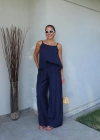 Lacivert Askılı Bluz Pantolon Takım