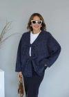 Navy Blue Lined Boucle Jacket