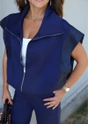 Lacivert Bel Lastik Detay Yelek Pantolon Takım