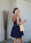 Lacivert Biye Detay Mini Elbise