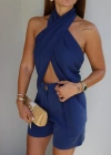 Lacivert Boyun Çapraz Detay Bluz