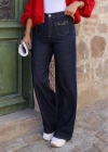 Lacivert Cep Zincir Detay Jean Pantolon