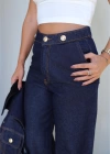 Lacivert Gold Düğme Detay Jean Pantolon