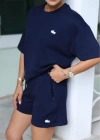 Lacivert İşleme Detay Tshirt Şort Takım