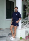 Lacivert İşleme Detay Tshirt Şort Takım