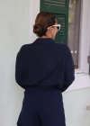 Lacivert Keten İşlemeli Gömlek