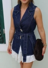 Lacivert Kuşaklı Jean Yelek