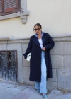 Lacivert Oversize Kaşe Kaban