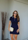 Lacivert Polo Yaka Triko Elbise