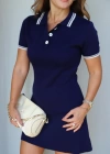 Lacivert Polo Yaka Triko Elbise